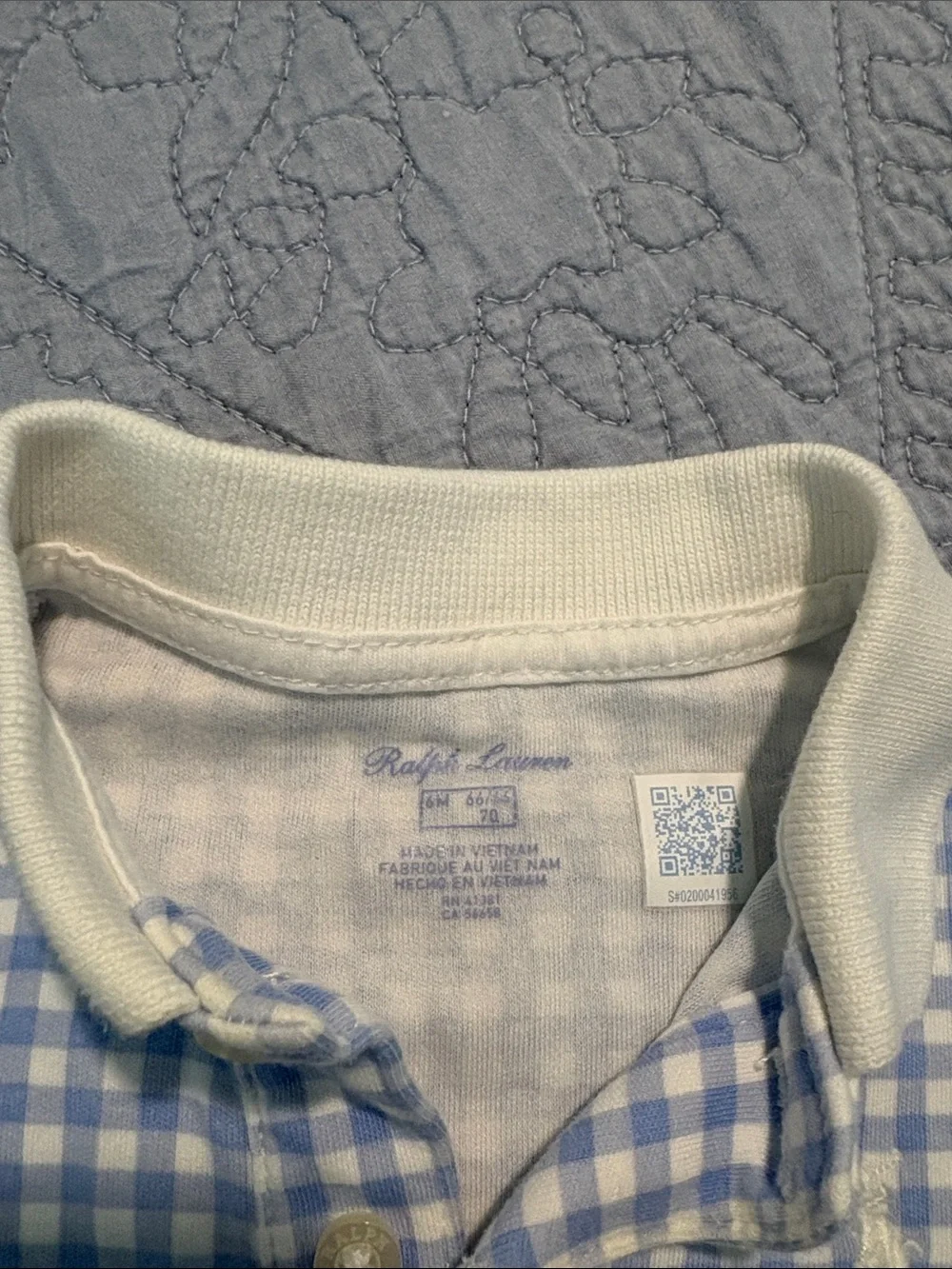 Ralph Lauren Blue and White Gingham Polo Romper